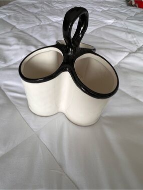 Market Finds Ceramic Triple Caddy with Handle - Cream and Black